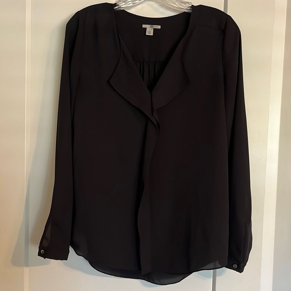Halogen Black Ruffle Blouse V-Neck Long Sleeve Top Small